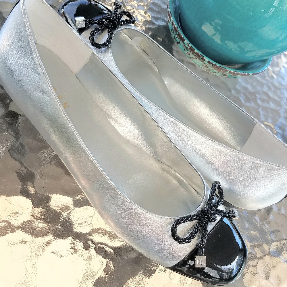 ❤SALE RALPH LAUREN Silver Ballet Flats NEW 8.5